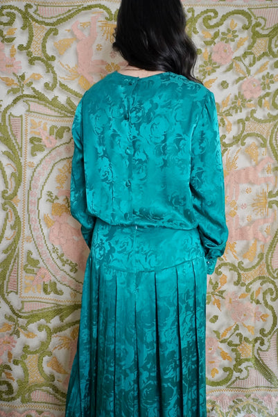 Emerald Silk Drop Waist Dress, M