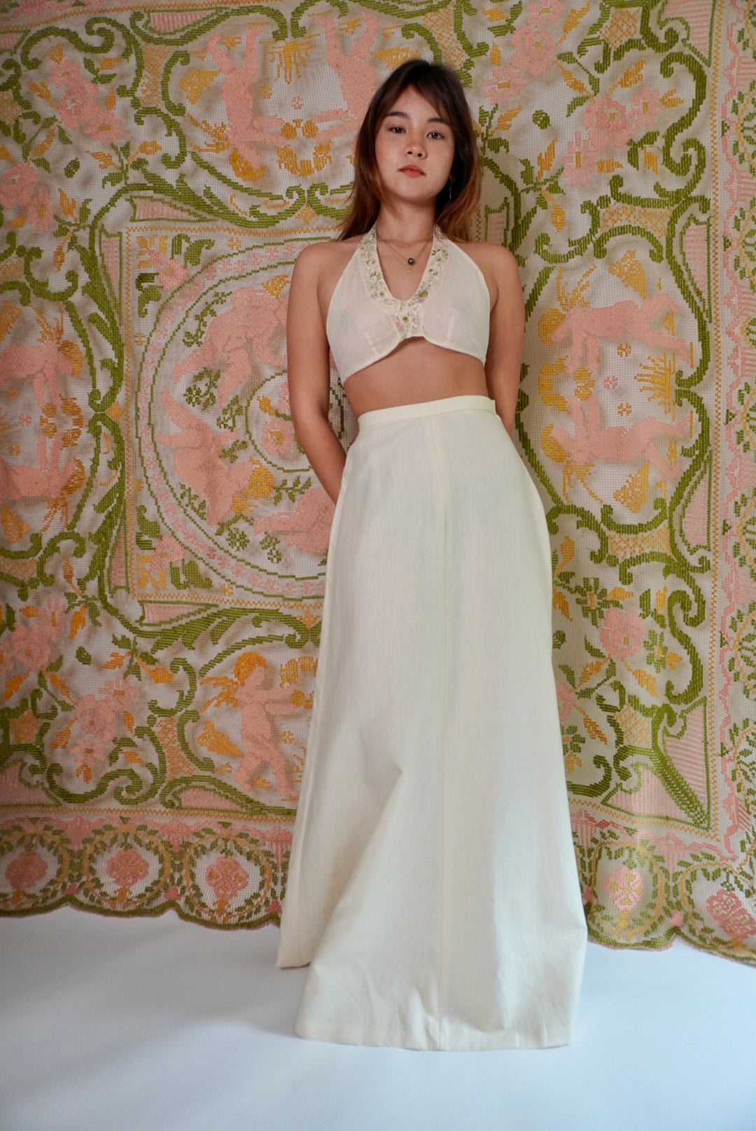 Embroidered Halter & Skirt Set, XS