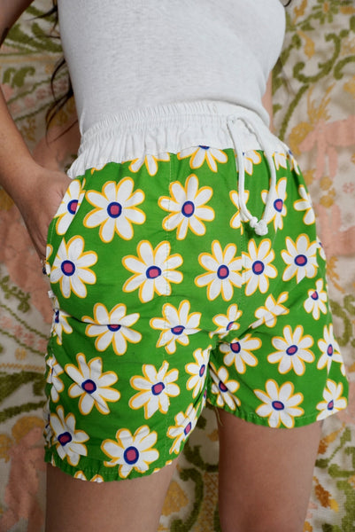 Lime Floral Sporty Shorts, XS-S