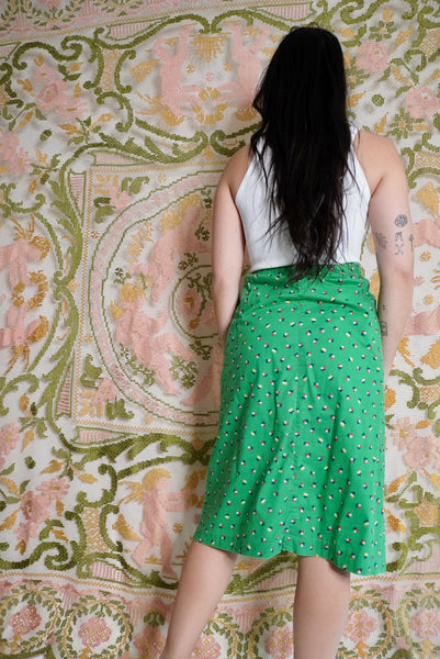 Green Cotton Midi Skirt, S