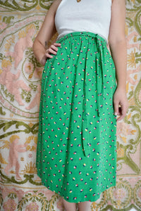 Green Cotton Midi Skirt, S