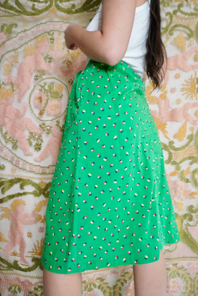 Green Cotton Midi Skirt, S