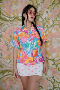 Vibrant Silk Floral Blouse, M
