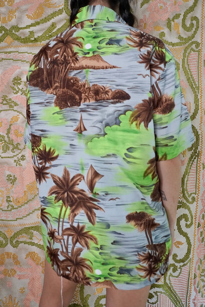 Acid Green Aloha Shirt, L-XL