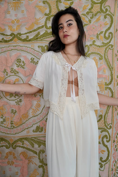 Cream Lace Bed Jacket, S-M