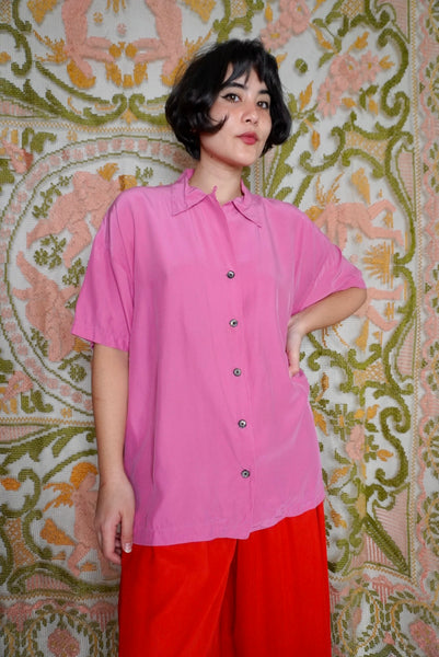 Bright Pink Silk Shirt, L
