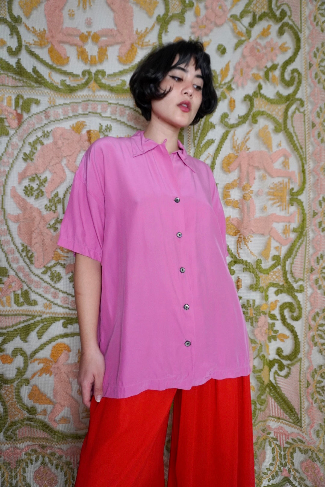 Bright Pink Silk Shirt, L