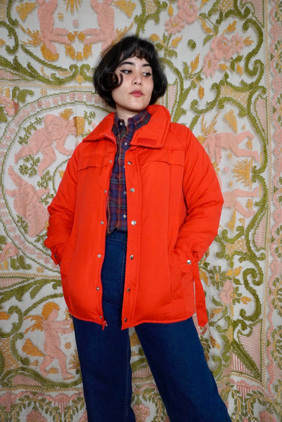 Tomato Red Puffer Jacket, XS-S
