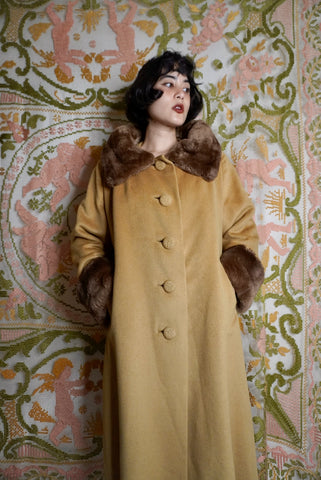 Mustard Wool & Fur Coat, M-L