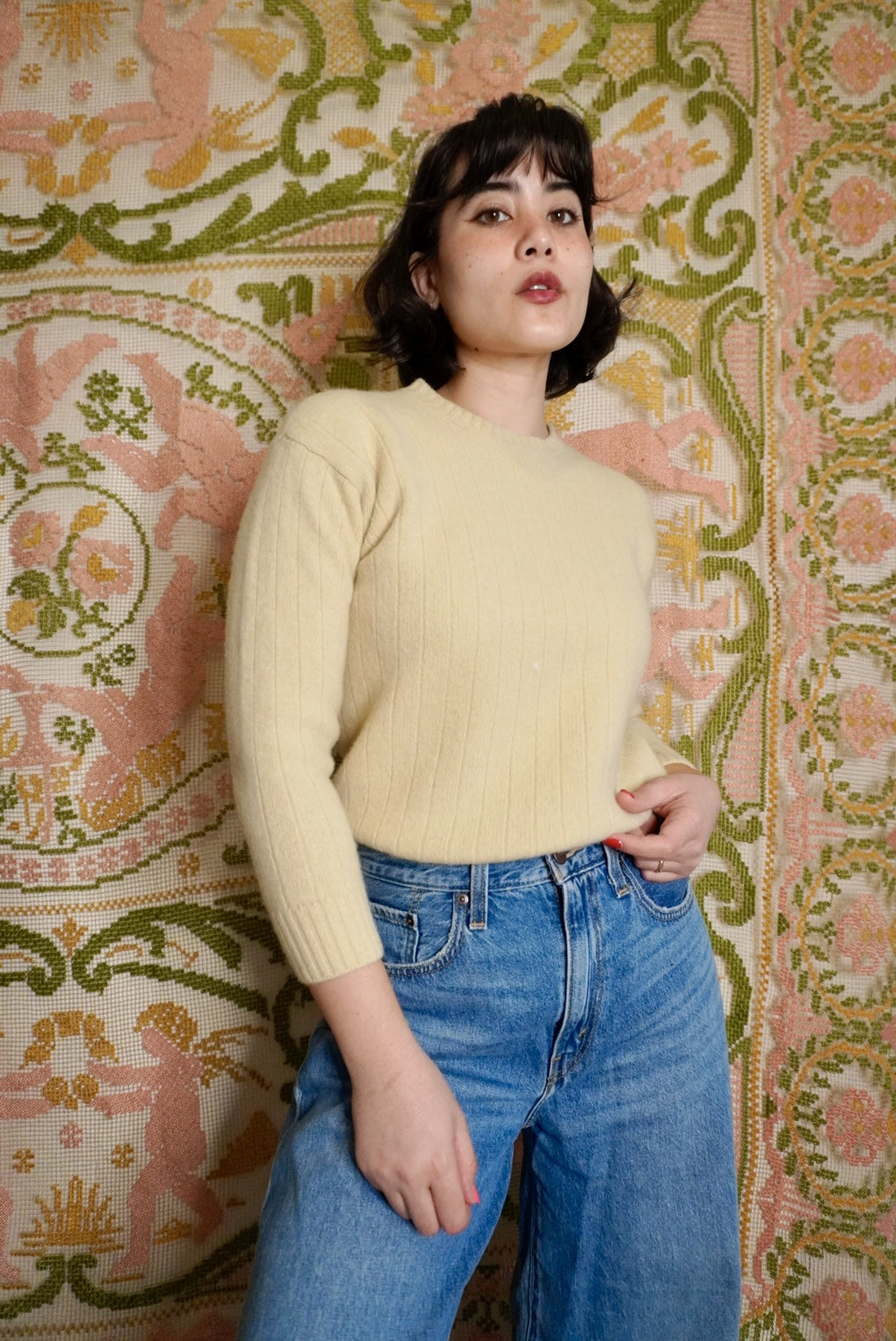 Cream Rib Cropped Sweater, XS-S