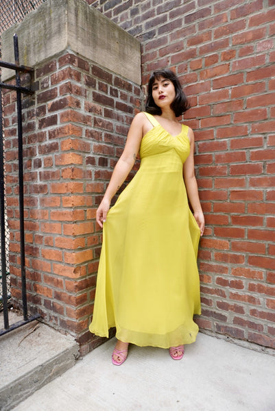 Chartreuse Chiffon Gown, XS