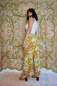 Green & Pink Patterned Flares, L