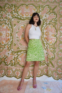 Lime Printed Barkcloth Skirt, 27W