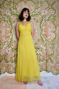 Chartreuse Chiffon Gown, XS