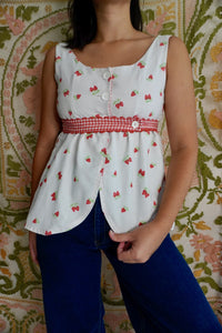 Strawberry Gingham Babydoll Top with Belt, S