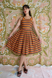 Striped Fit & Flare Dress with Belt, S