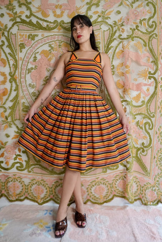 Striped Fit & Flare Dress with Belt, S