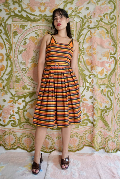 Striped Fit & Flare Dress with Belt, S