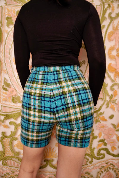 Blue & Green Plaid Shorts, 26W