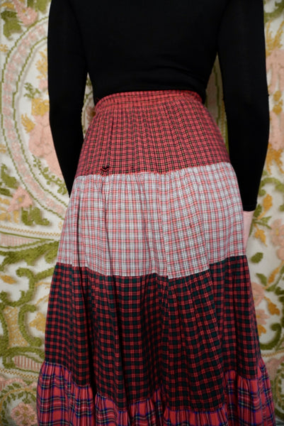 Tiered Patchwork Plaid Skirt, XXS-S