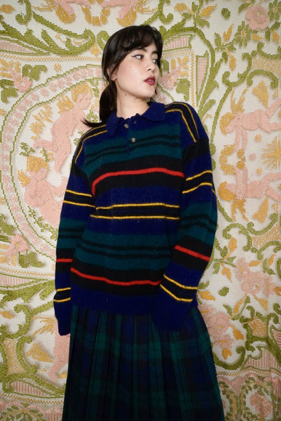 Striped Collared Wool Sweater, L-XL