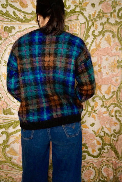 Fuzzy Plaid Sweater, M