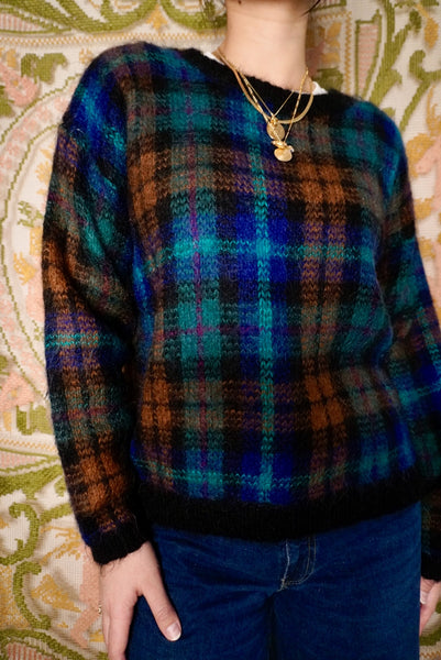 Fuzzy Plaid Sweater, M