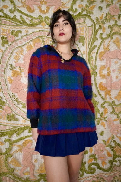 Wool & Mohair Plaid Hoodie, S-M