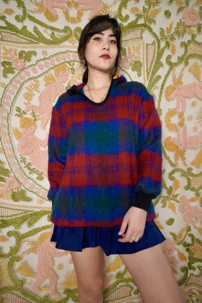 Wool & Mohair Plaid Hoodie, S-M