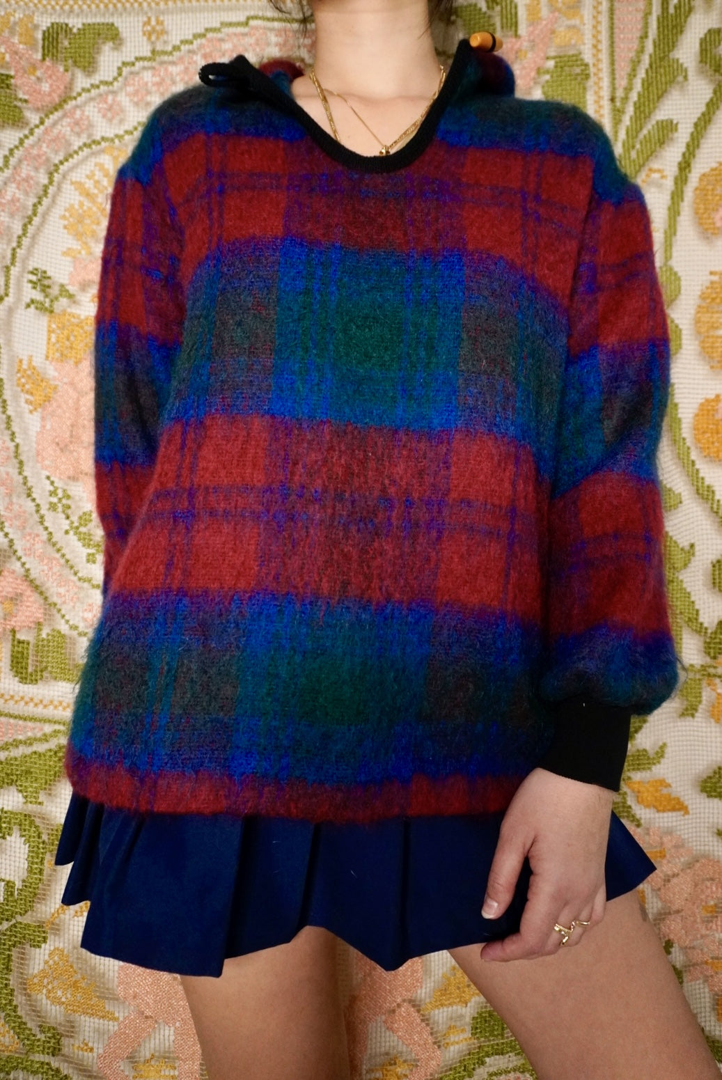 Wool & Mohair Plaid Hoodie, S-M