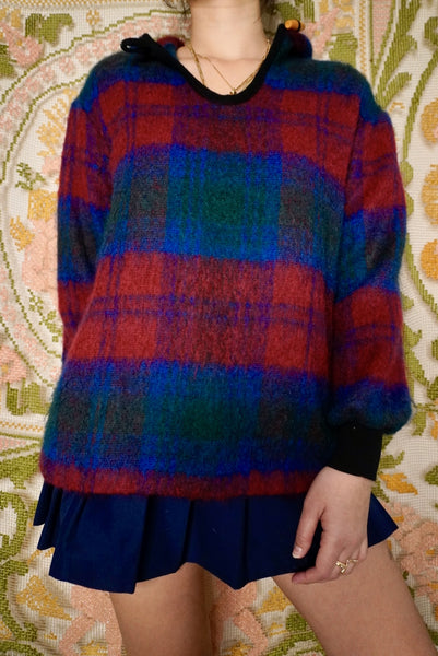 Wool & Mohair Plaid Hoodie, S-M