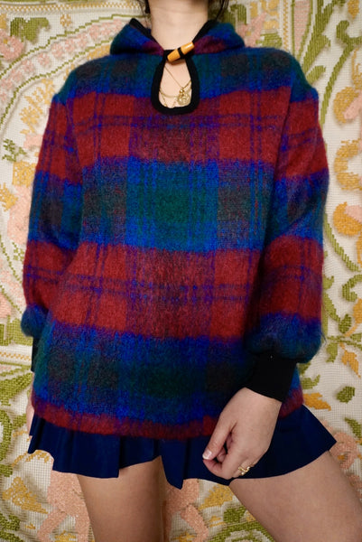 Wool & Mohair Plaid Hoodie, S-M