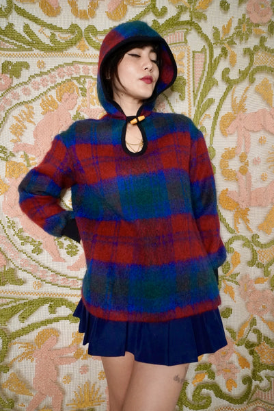 Wool & Mohair Plaid Hoodie, S-M