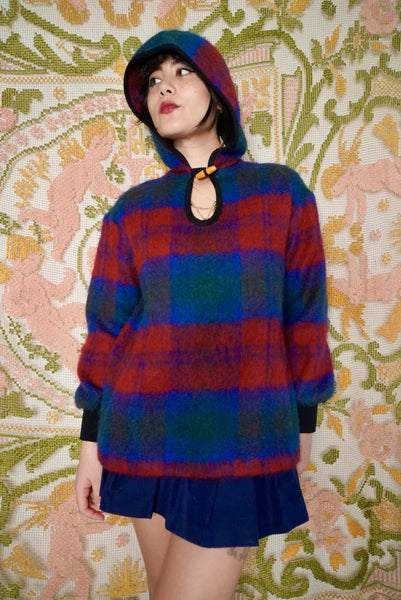 Wool & Mohair Plaid Hoodie, S-M