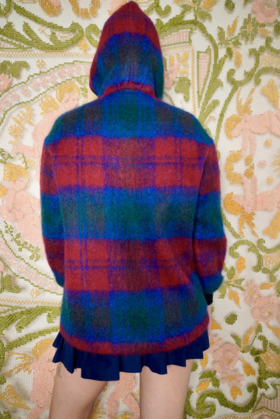 Wool & Mohair Plaid Hoodie, S-M