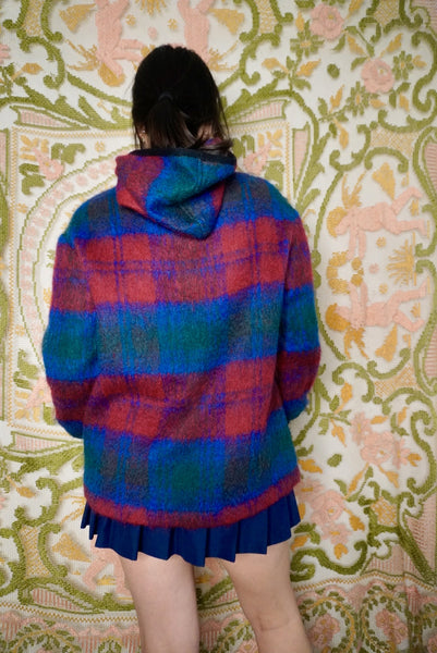 Wool & Mohair Plaid Hoodie, S-M