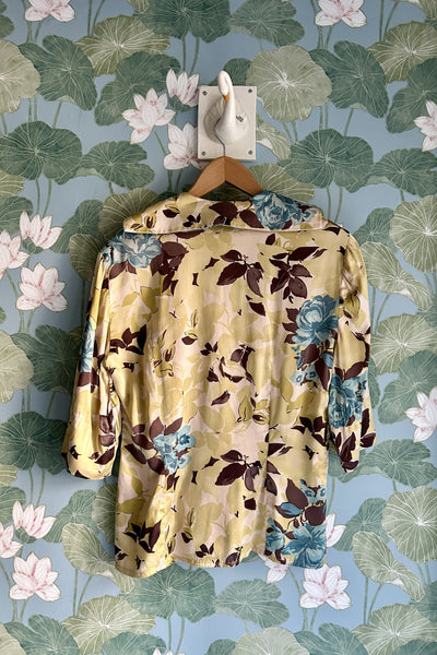 Half Sleeve Silk Floral Blouse, M