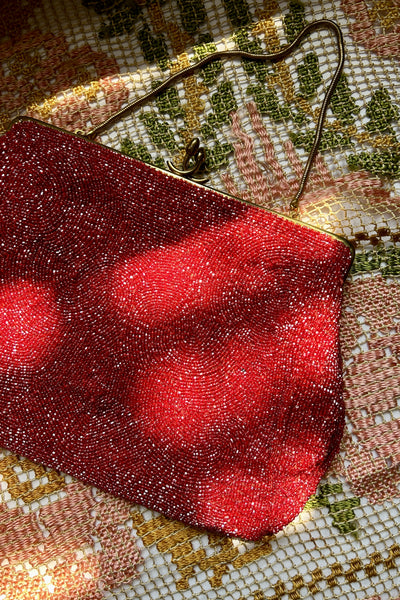 Ruby Red Beaded Evening Bag