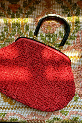 Woven Red Top Handle Bag