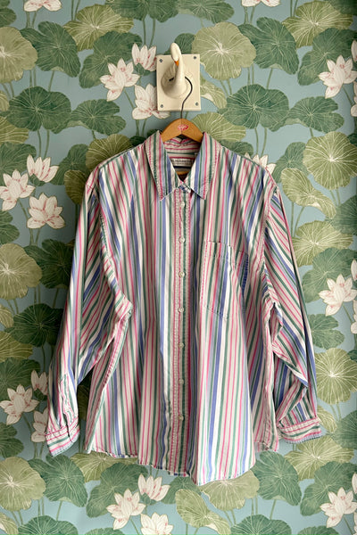 Pastel Stripe Cotton Blouse, XL-1X