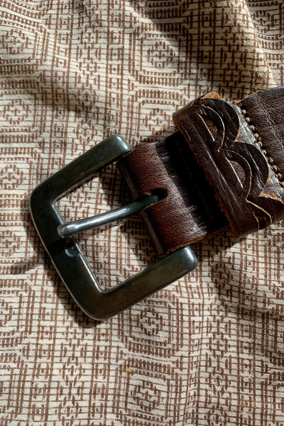 Scallop Leather Belt, S-M