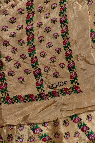 Golden Floral Print Scarf, 26" x 26"