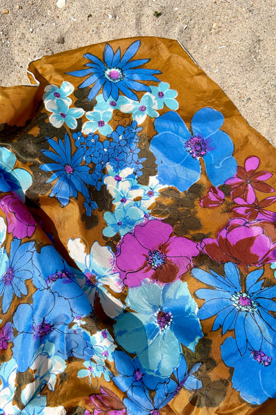 Blue & Brown Floral Scarf, 23" x 23"