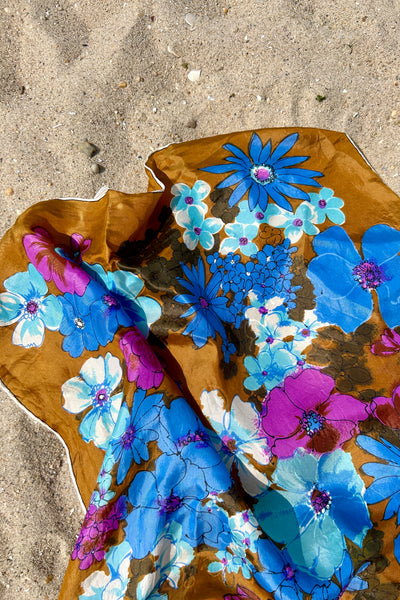 Blue & Brown Floral Scarf, 23" x 23"