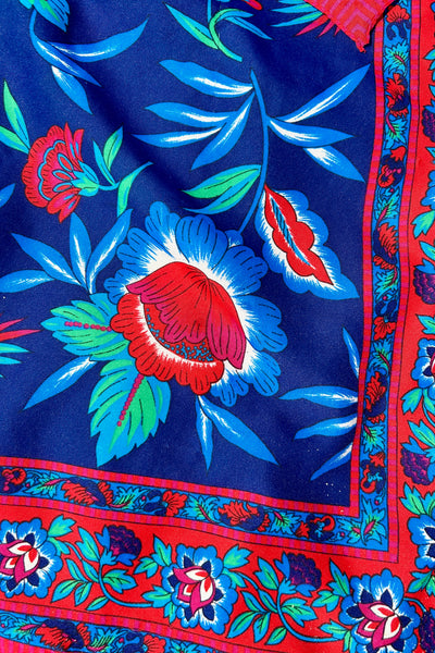 Blue & Red Classic Floral Scarf, 30" x 30"