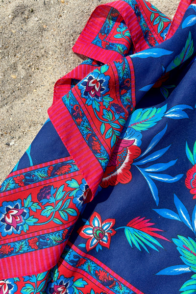 Blue & Red Classic Floral Scarf, 30" x 30"