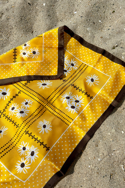 Yellow Polka Dot Floral Scarf, 20" x 20"