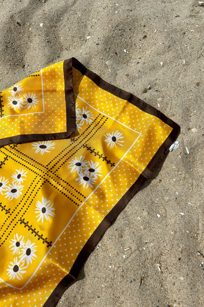 Yellow Polka Dot Floral Scarf, 20" x 20"