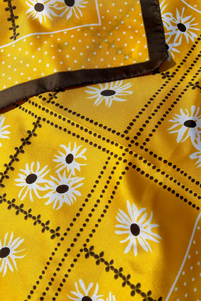 Yellow Polka Dot Floral Scarf, 20" x 20"