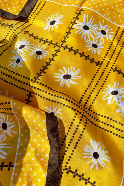 Yellow Polka Dot Floral Scarf, 20" x 20"